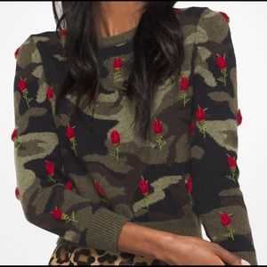 Michael Kors Collection Rose Embroidered Camouflage Cashmere Sweater